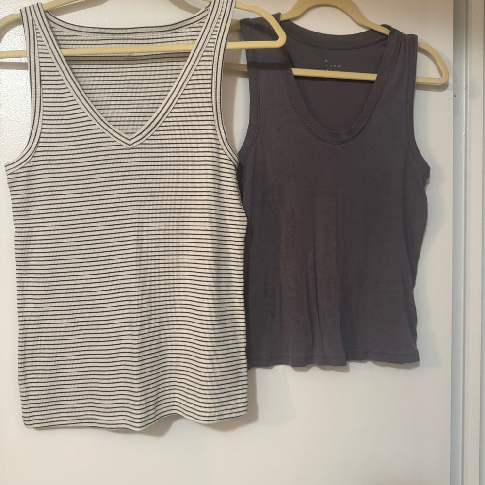 a new day Cream Striped and Solid Gray Tank Tops